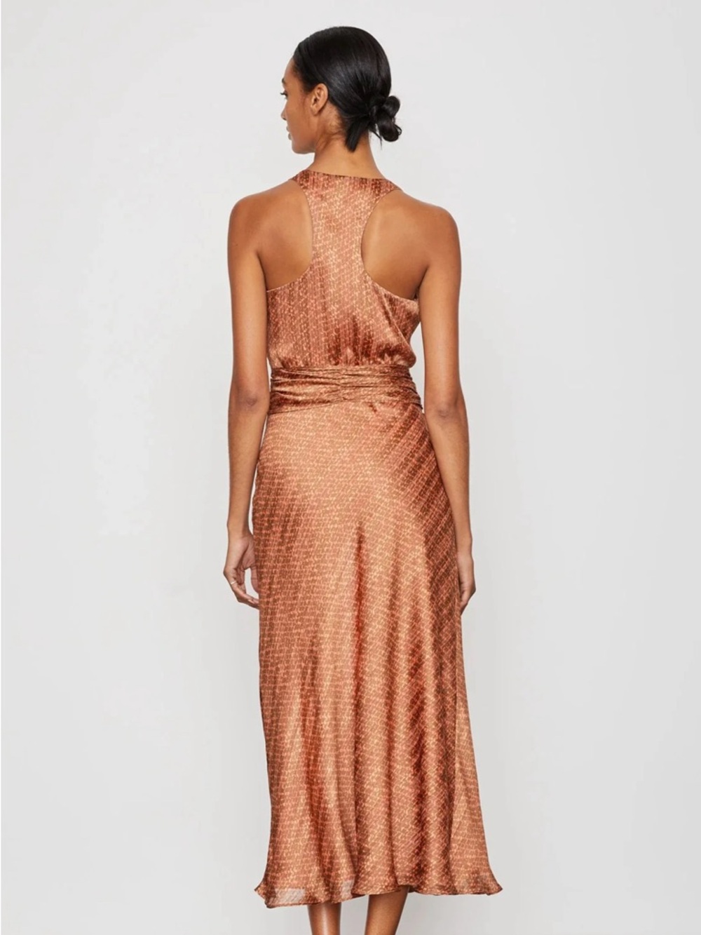 Bailey 44 Copper Satin Halter Wrap Midi Dress with Ring Detail - Picture 2 of 3